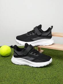 1 Pair Kids Mesh Breathable Sports Shoes, Skate Shoes For Indoor/Outdoor Casual Wear, Low-Top With Hook And Loop Strap, Easy To Wear, Lightweight - Black - View 2