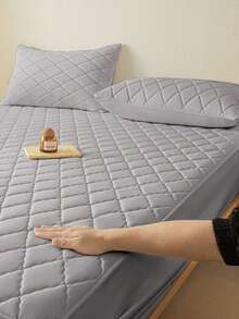 2件加厚绗缝斜条纹浅灰色枕套，2件简约现代亲肤透气柔软斜条纹防水绗缝枕套，卧室纯色吸湿排汗枕套，防尘枕头保护套，拉链式柔软枕套，床上用品 - 淺灰色 - 查看 4