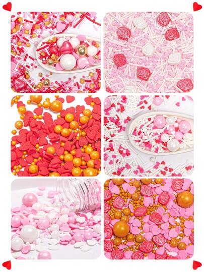 75g/2.6oz Decoración de pastel Sprinkle para el Día de San Valentín, Azúcar de alta calidad para hornear, adecuado para pasteles, paletas, donas, macarons, mousses, materiales de decoración de postres, fiestas de San Valentín y bodas.