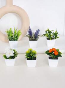 6pcs Mini Artificial Succulent Plants With White Pots, Suitable For Office Desk, Window Sill, Bookshelf Decor, Green Plant For Mother's Day, Party Tabletop, Graduation Season, Multifunctional Artificial Decor,Garden Decor,Outdoor Plant,Gardening,Fake Flowers