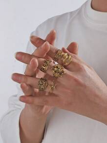 5/6pcs Punk Style Skull, Flame Decor Rings Set, Gothic Ring For Men, Christmas, New Year, Valentine's Day Holiday Gift