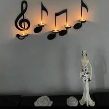 Set di 4 supporti a parete in metallo nero per candele, con simbolo musicale, supporti da parete per candele, ideali per matrimoni, portico, sentiero, decorazione della casa, della stanza, da regalo