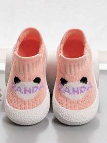 1 Pair Soft Bottom Non-Slip Knitted Crib Shoes, Casual & Comfortable For Toddler/Baby, Suitable For Spring/Summer - Pink - View 4