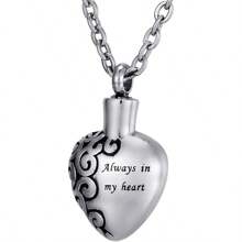 Heart Carving Flower Stainless Steel Cremation Urn Necklace Always In My Heart Memorial Keepsake Cremation Jewelry For Human Ashes Waterproof Jewelry