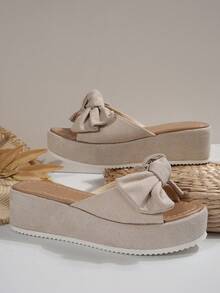 女士厚底坡跟凉鞋，防水厚底女鞋，夏季厚底休闲坡跟凉鞋，加大码 - 米色 - 查看 7