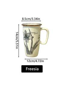 1 件复古花卉陶瓷杯，大容量咖啡/果汁/牛奶杯，适用于办公室 - 彩色 - 查看 11