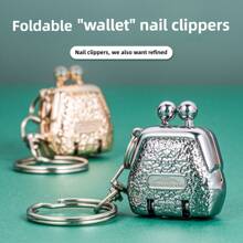 1 Pc Mini Wallet & Nail Clipper, Stainless Steel Foldable Portable Cute Nail Care Tool With Keychain, Can Be Hung On Backpack Handbag