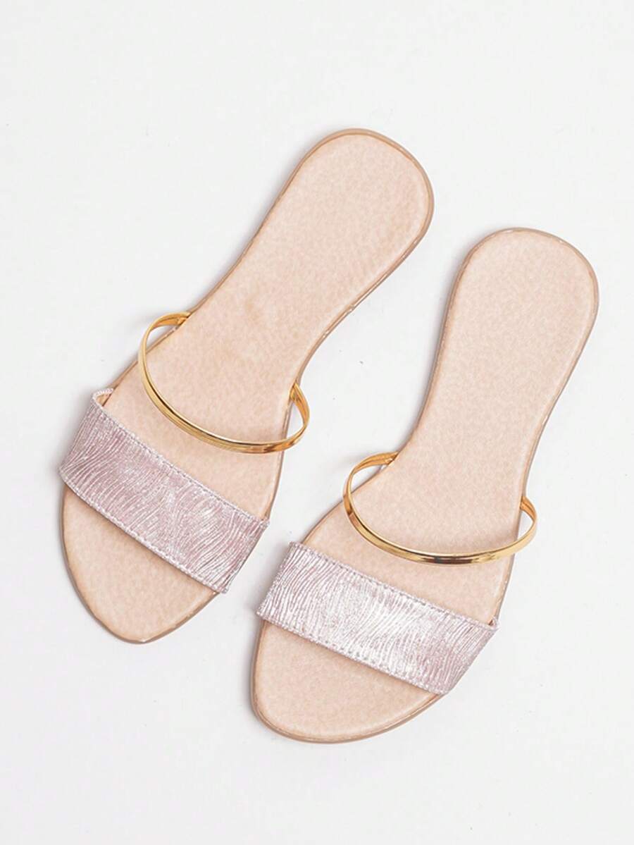 Sandalias planas de verano para mujer, chanclas planas con doble tira de cristal,  de color metálico con diseño  Sandalias , atractivo Sandalias - Oro rosa - Ver 1