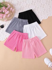 5pcs Girls' Casual Versatile Solid Color Waffle Pattern Shorts, Outdoor Wear Spring/Summer - Multicolor - View 2