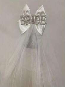 1 Peça Tiara de Noiva Chique "Almost Bride" com Laço - Acessório de Casamento de Poliéster de Alta Qualidade, Adequado para Casamentos e Festas de Despedida de Solteira - Tiara de Letra de Pérola Falsa para Fotografia de Casamento, Presente de Casamento