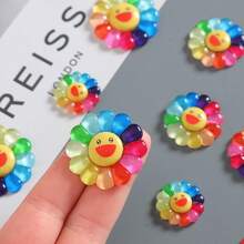 30/60PC Cute Sunflower Charms Ornaments Flatback Rainbow Flower Resin  Faces Charms Bulk Creative Decor For DIY Hair Accessories & Phone Cases - 60PCS - 查看 1