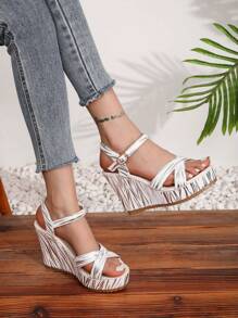 Bohemian Party Summer New Thick Bottom Wedge Strap Round Toe High Heel Sandals For Women, Fashion