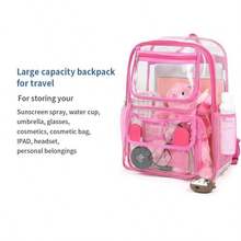 Transparent PVC Backpack Waterproof Large Capacity Storage Bag Student Travel - Rosa - Ver 1
