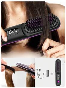 GENAI 便携式无线直发梳，女士热风直发梳，轻巧便携，方便携带，充满电后可使用长达40分钟 - 彩色 - 查看 2