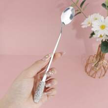 1PC High End Glass Crystal Rhinestone Long Handle Spoon, Coffee Spoon, Long Handle Serving Spoon, Ice Cream Mixing Spoon, Elegant Home Kitchen Utensil Accessory, Thick Design, Perfect For Use In Homes, Hotels, Bars, And Restaurants.,School Supplies