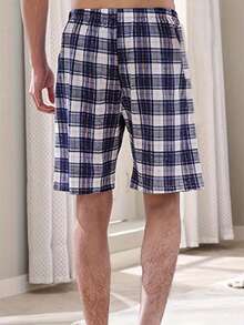3件套男士格子条纹印花休闲睡裤家居服短裤套装 - 彩色 - 查看 2