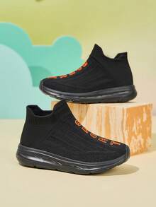 Kids Boys & Girls New Letter Pattern Knit Slip-On Casual Sneakers - Black - View 3