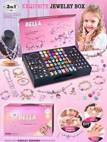 女孩手提包串珠、珠宝制作套件 - 女孩工艺品串珠玩具 - 项链、手链、戒指创意 DIY 套装 - 彩色 - 查看 9