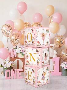 3Pcs Floral Fairy Theme One Year Old Balloon Box,1st Birthday Party Decorative Box,Birthday Party Favor Box,Gift Box,1st Birthday Party Favors,Floral Fairy Theme Birthday Party Background Decoration,Birthday Decorative Cardboard Box,Babeshower Decor,Gender Reveal Party Supplies,Birthday Photo Props,Home Decor,Room Decor