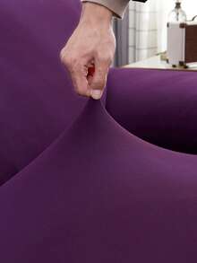 1pc Solid Color All Season Stretch Sofa Cover, Elastic Bottom & Anti-Slip Foam Pet Protector, Machine Washable Furniture Slipcover - Purple - View 11