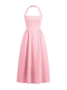 Ladies' Spring And Summer Vacation, Dating, Music Festival, Mother's Day, Easter, Hanging Neck, Elegant Long Dress - Hồng - Xem 3
