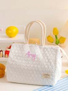 1pc Personalizable Thick Aluminum Foil Insulated Lunch Bag, Custom Embroidered Name Large Capacity Student Bento Bag, Portable Tote Cooler Bag Multi-Functional For Picnic Travel Outdoor, Suitable For Office Workers, Teachers, Families, Friends, Partners, Christmas, Mother's Day, Teacher's Day, Nurse's Day, Back To School, Birthday Gift