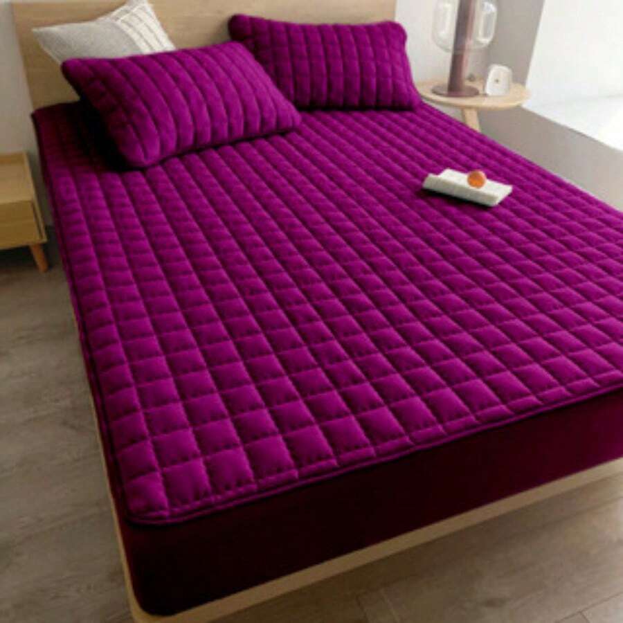 Waterproof Quilted Mattress Cover With Elastic - Burgundy - View 1