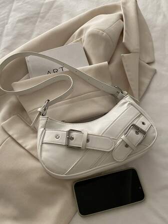 1 יחידה שחור PU עור Y2K גותי סוג אופנתי תיק כתף עם קישוט מסמרת, בסגנון וינטג', מושלם לנסיעה יומית, תיק חצי סהר לנשים