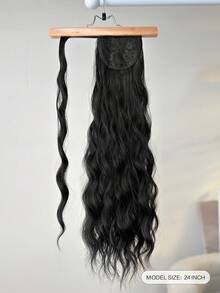 24-Inch Black Wavy Ponytail Hair Extensions, Heat-Resistant Synthetic Fiber, Clip-In Style, Suitable For Girls And Women For Daily Use - Black - View 3