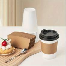 25/50/75/100pcs Disposable Kraft Paper Coffee Cup Sleeves, Heat Insulated Non-Slip Holders, Suitable For Hot & Cold Drinks, Coffee, Tea, Bubble Tea, Party Supplies