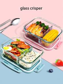 1pc Microwave Friendly Glass Food Container, Thermal Lunch Box. Note: Lid Cannot Be Heated. - Multicolor - View 13