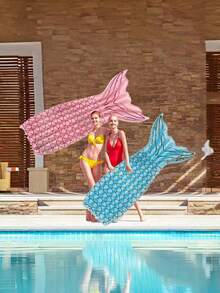 1pc Summer New Mermaid Inflatable Pool Float, PVC Foldable Pool Floating Single Lounger, Mermaid Inflatable Floating Bed, Available With Air Pump Set - Multicolor - View 10