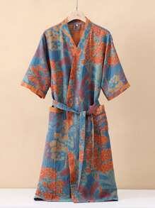 1 Stück langer, vintage Blumenmuster Bademantel, Gaze Bademantel, saugfähig und schnelltrocknend, Damen Bademantel, geeignet als Handtuchmantel, Frühlings/Sommer Nachtwäsche, doppellagige Gaze, Bad- und Heimbedarf Badezimmer Dekoration Schulanfang