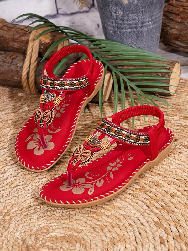 Scarpe da donna taglie comode con strass a giorno, stile boho, scarpe da spiaggia comode per l'estate