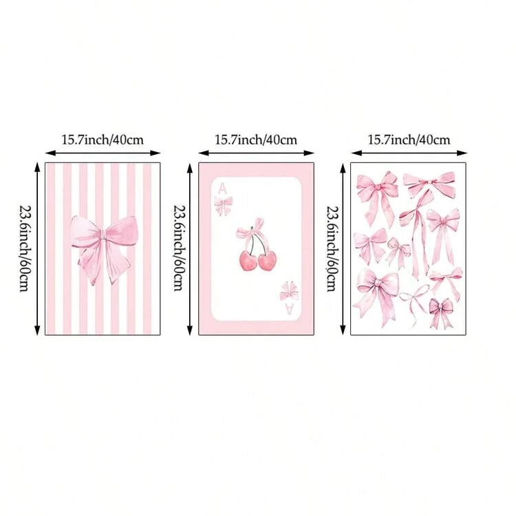 3 Stücke rosa Schleife Aquarell Wandkunst Bilder, mädchenhafte Leinwanddrucke, Gemälde, Preppy Poster Dekoration für Schlafzimmer, Wohnzimmer oder Büro WG-Zimmer, ohne Rahmen - Verschiedenfarbig - Übersicht 10