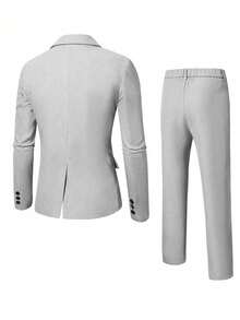 Men's Casual Suit Set Including Jacket And Pants, Versatile For Spring And Autumn - Grey - View 4