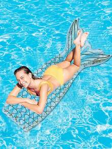 1pc Summer New Mermaid Inflatable Pool Float, PVC Foldable Pool Floating Single Lounger, Mermaid Inflatable Floating Bed, Available With Air Pump Set - Multicolor - View 8