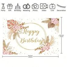A Piece Of Birthday Background Boho Pampas Floral Gold Dot Background Party Decoration Banner For Theme Decoration, Birthday Party Decoration, Indoor And Outdoor Decoration Background Wall