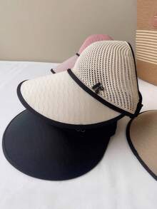 1pc Women's Solid Color Knitted Large Brim Sunhat, Breathable Mesh Top, Hiking, Traveling, Outdoor Activities Design, Spring/Summer - Multicolor - View 3