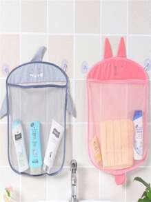 1pc/3pcs Colorful Mesh Bath Toy Storage Net Bag, Waterproof Cartoon Bathroom Hanging Suction Cup Organizer Basket, Toy Storage Pouch, Bathroom Organizer Bag