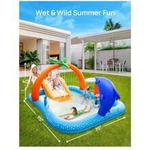 Piscina inflable infantil EVAJOY EJ-HF022 con tobogán y rociador para diversión infinita en verano - Por defecto - Ver 2