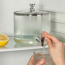 1.03 加仑（约 3.9 升）玻璃饮料分配器，带木制支架，鸡尾酒分配器，带可更换水龙头的饮料服务器，适用于派对、酒吧、餐厅 - 無色 - 查看 8