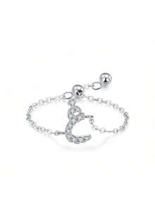 1 Stück 925 Sterling Silber eleganter & einfacher arabischer Buchstaben Ketten-Verstellbarer Ring als Geschenk für Frauen, Hochzeit, Geburtstag, Muttertag - Brief - Übersicht 48