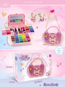 1pc Children Pretend Play Makeup Set, Girls Princess Cosmetic Box With Handbag, Lipstick, Eye Shadow, Brush, Birthday Gift