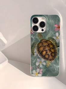 1 pieza Funda de teléfono transparente suave y brillante con gráfico de tortuga, resistente al agua, a las huellas dactilares y a los arañazos