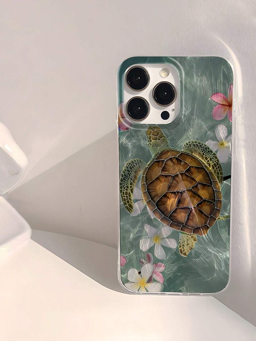 1 pieza Funda de teléfono transparente suave y brillante con gráfico de tortuga, resistente al agua, a las huellas dactilares y a los arañazos