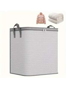 23.2in*22.8in Extra Large Clothes Storage Box, Foldable Blanket Storage Bag With Durable Handles, Gray And White Striped Design, Suitable As Gift For Friend, Bedroom Organization, Clothes Storage, Storage Container, Women Limited Time - Multicolor - View 8