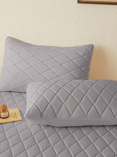 2件加厚绗缝斜条纹浅灰色枕套，2件简约现代亲肤透气柔软斜条纹防水绗缝枕套，卧室纯色吸湿排汗枕套，防尘枕头保护套，拉链式柔软枕套，床上用品