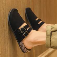 2025 Spring/Summer New Fashionable Casual Beach Sandals, Closed Toe Lightweight Breathable Unisex Slippers, PU Material, Outdoor Beach Shoes, Arabic Style, Non-Slip & Wear-Resistant, Random Patterns, Stitching, Buckle, Colors: Black, Khaki, Brown - Black - View 2