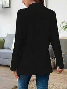 1pc Women's Solid Color Fashion Button Long Sleeve Cardigan Jacket - Black - View 3